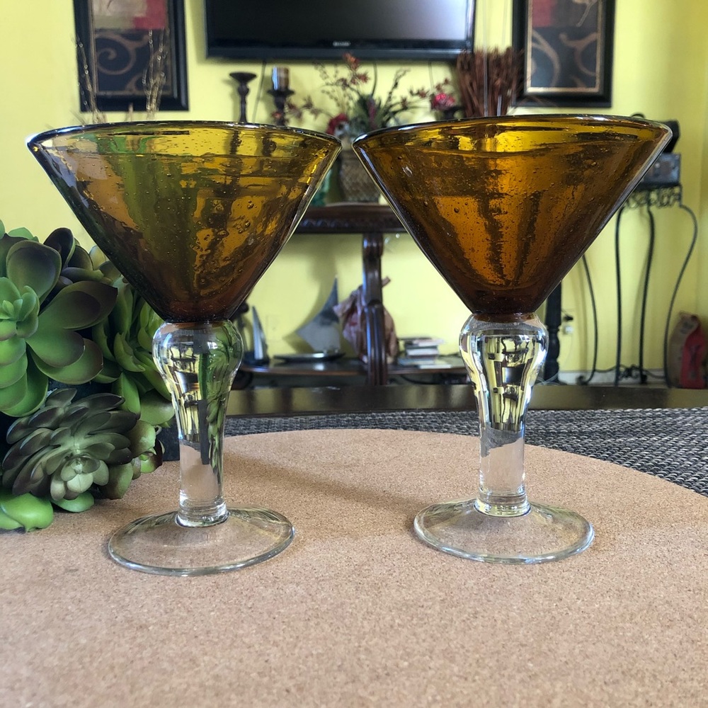 Vintage Amber Cocktail Glass Set